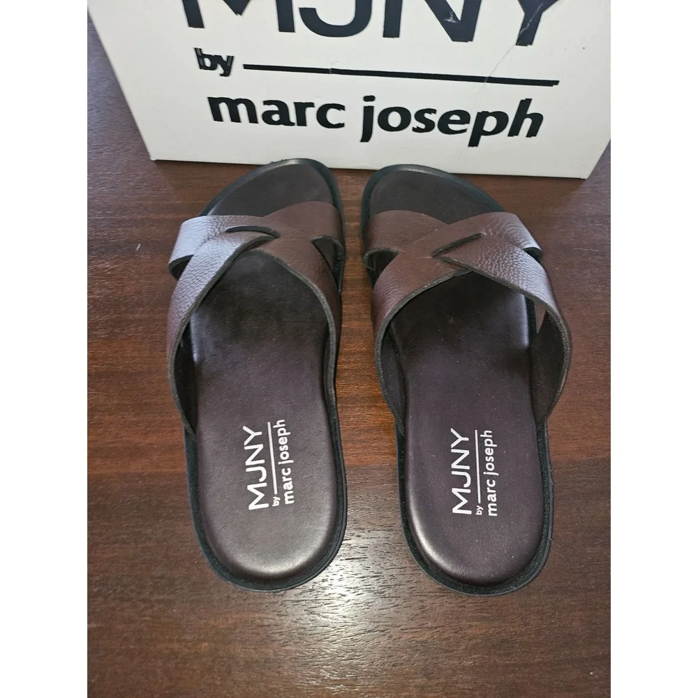 marc joseph‎ New York MJNY Roman Court Brown Grainy Leather Sandals Size 8.5